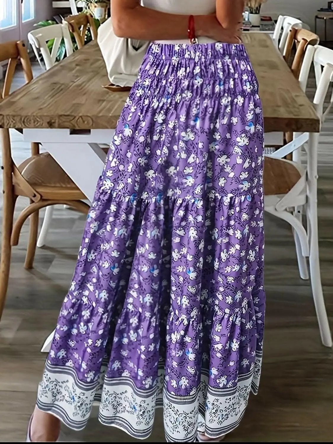 Floral midi skirt with elastic waist - Love Salve 