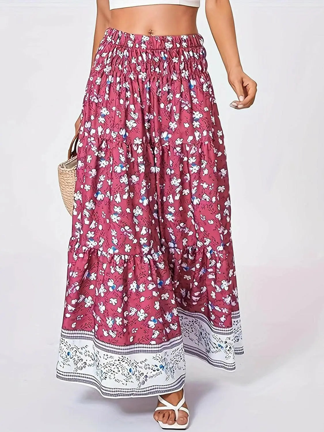 Floral midi skirt with elastic waist - Love Salve 