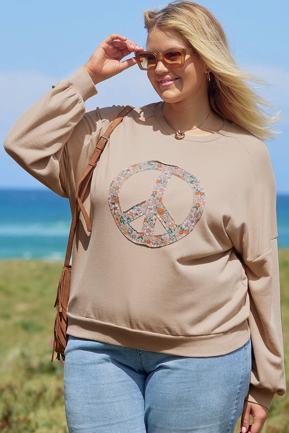 Floral peace sign plus size sweatshirt - Love Salve 