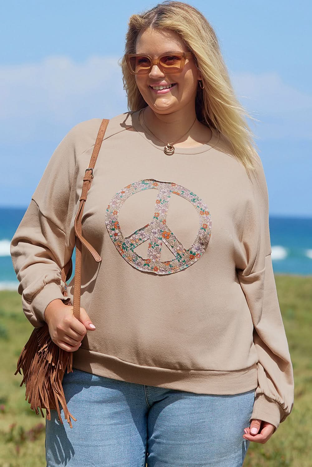 Floral peace sign plus size sweatshirt - Love Salve 