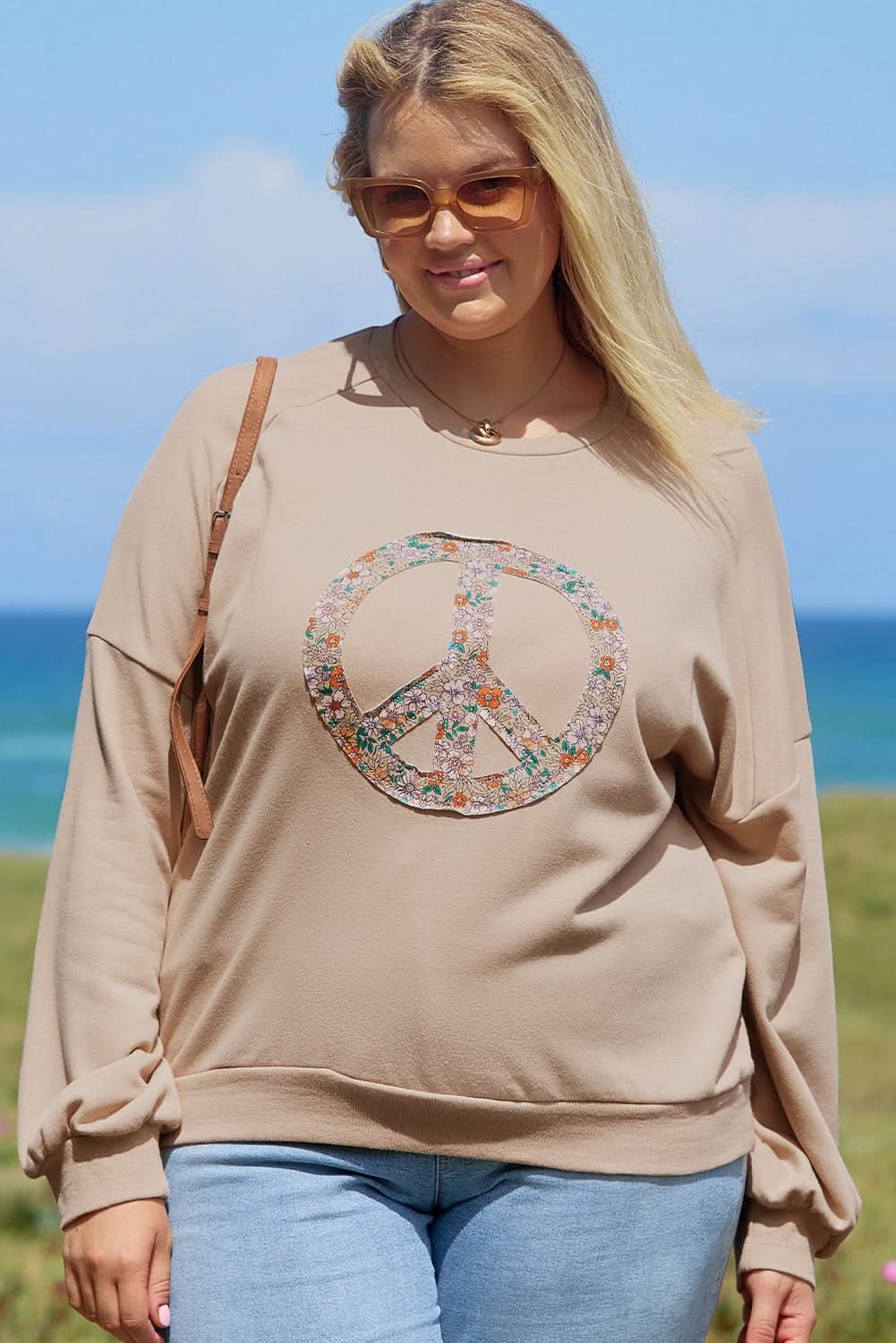 Floral peace sign plus size sweatshirt - Love Salve 