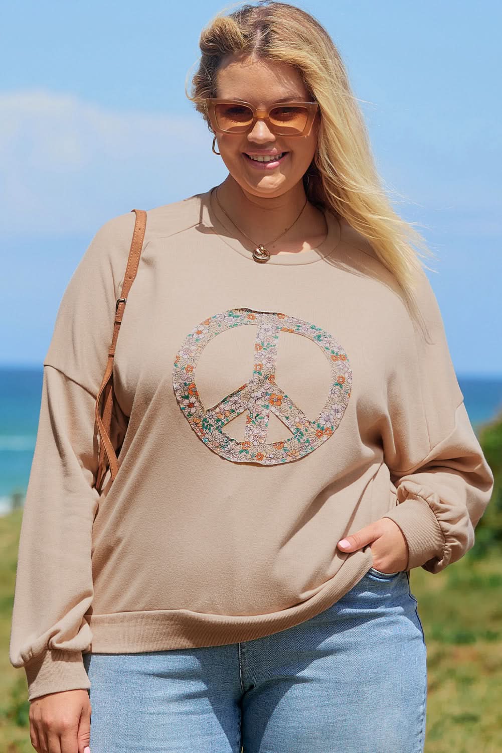 Floral peace sign plus size sweatshirt - Love Salve 