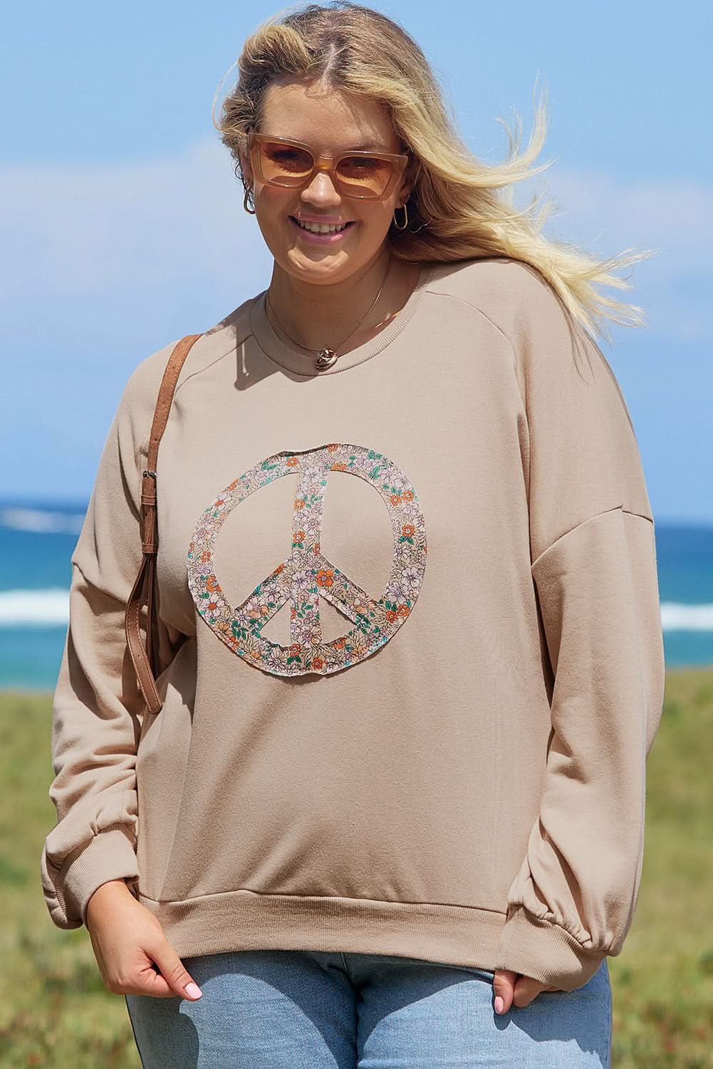 Floral peace sign plus size sweatshirt - Love Salve 