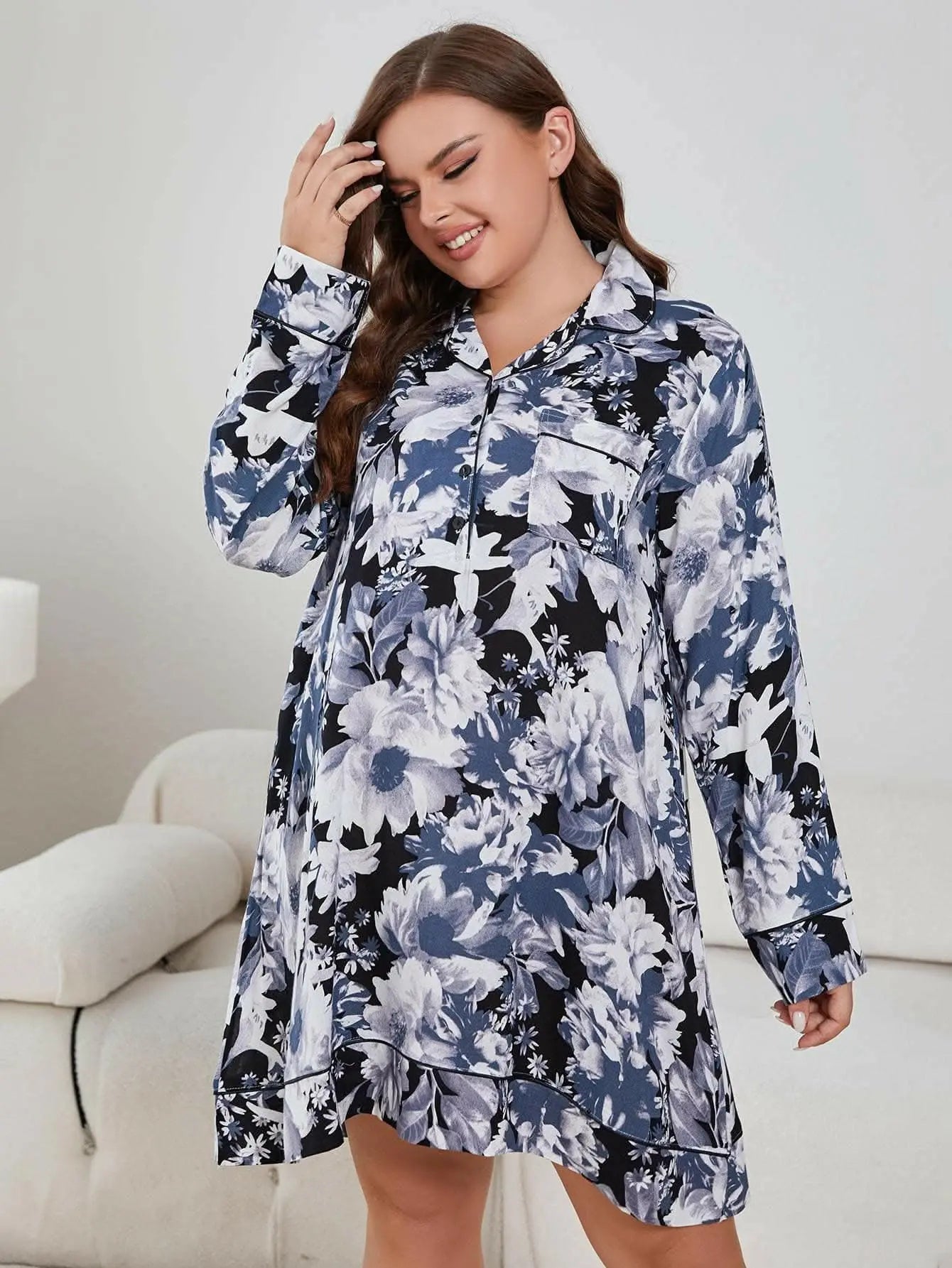 Floral print plus size nightgown - Love Salve 