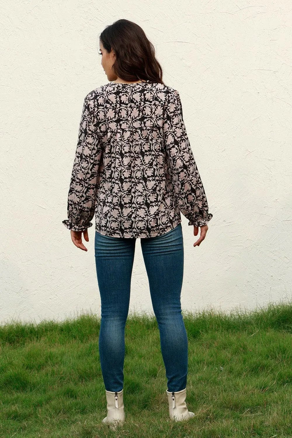 Floral round neck blouse with flounce sleeves - Love Salve 