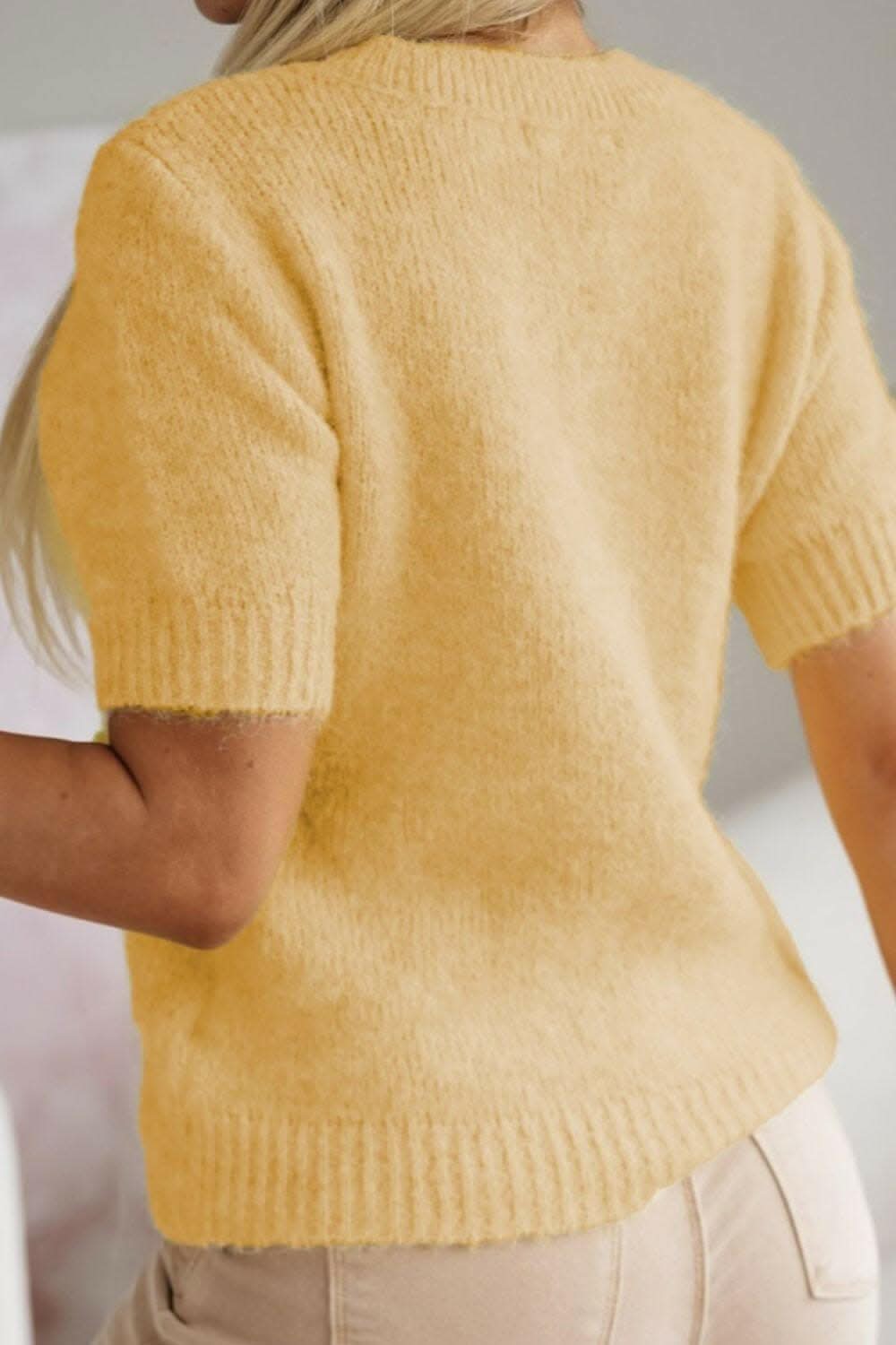 Floral round neck short sleeve sweater 