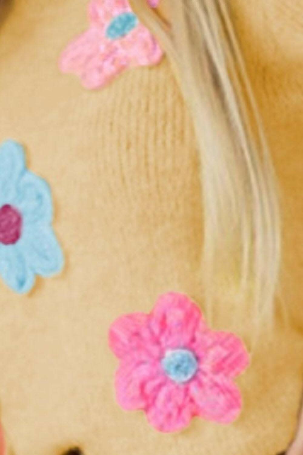 Floral round neck short sleeve sweater 
