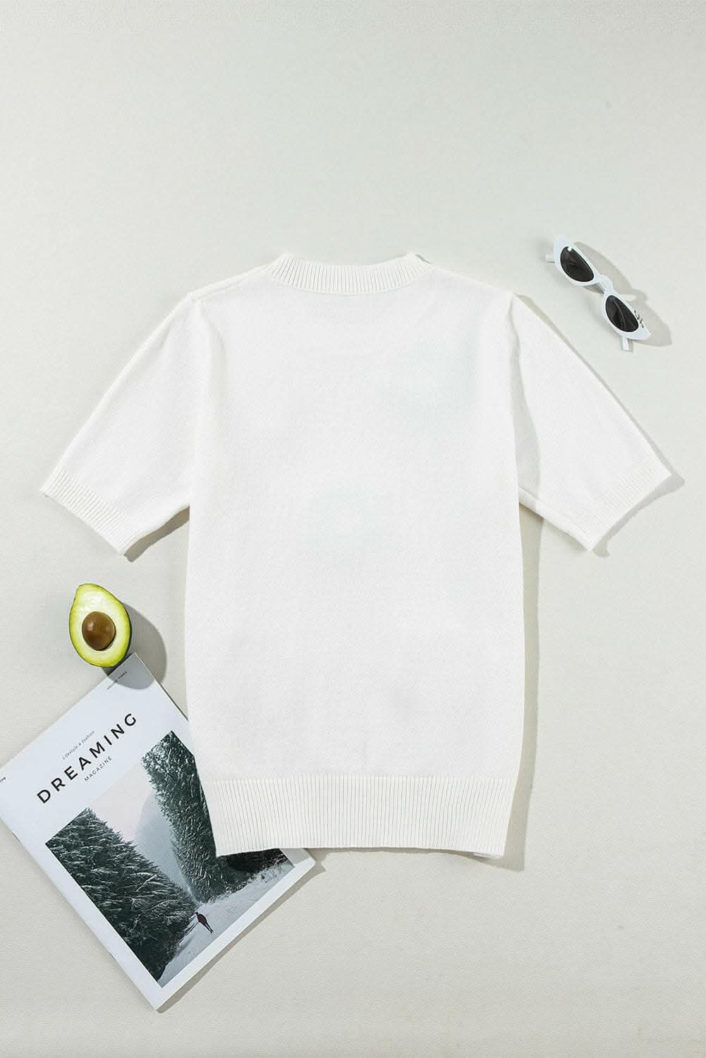Floral round neck short sleeve sweater 