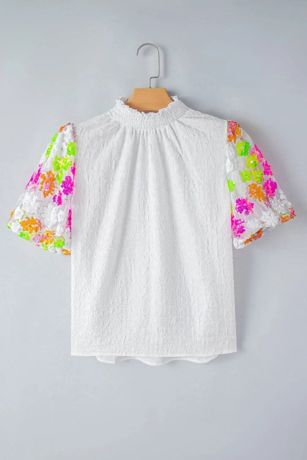 Floral sequin mock neck blouse - Love Salve 