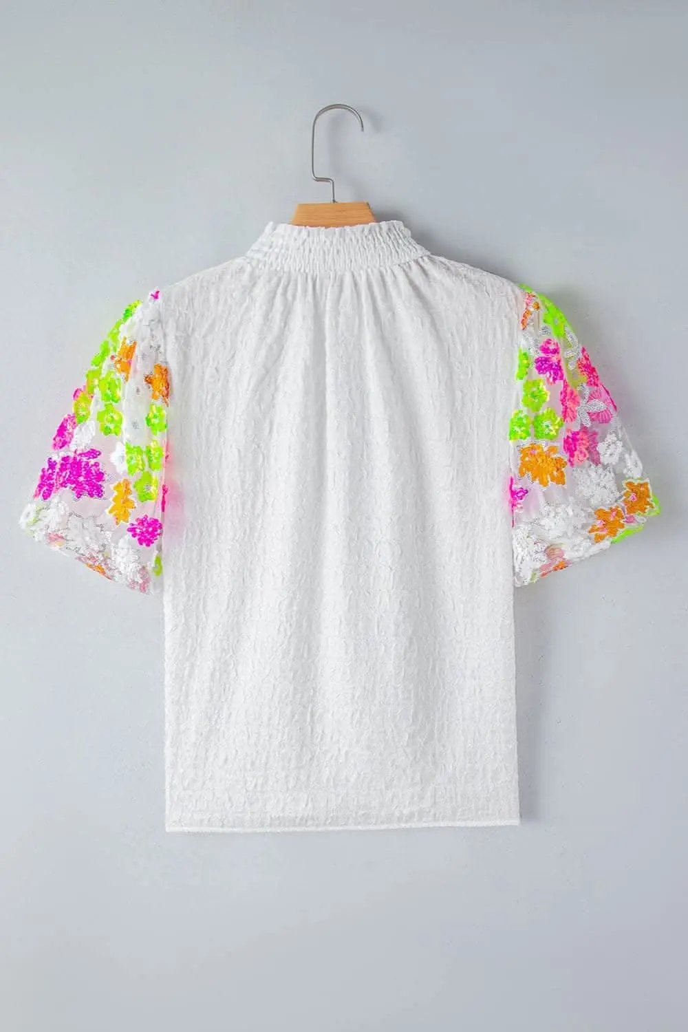 Floral sequin mock neck blouse - Love Salve 