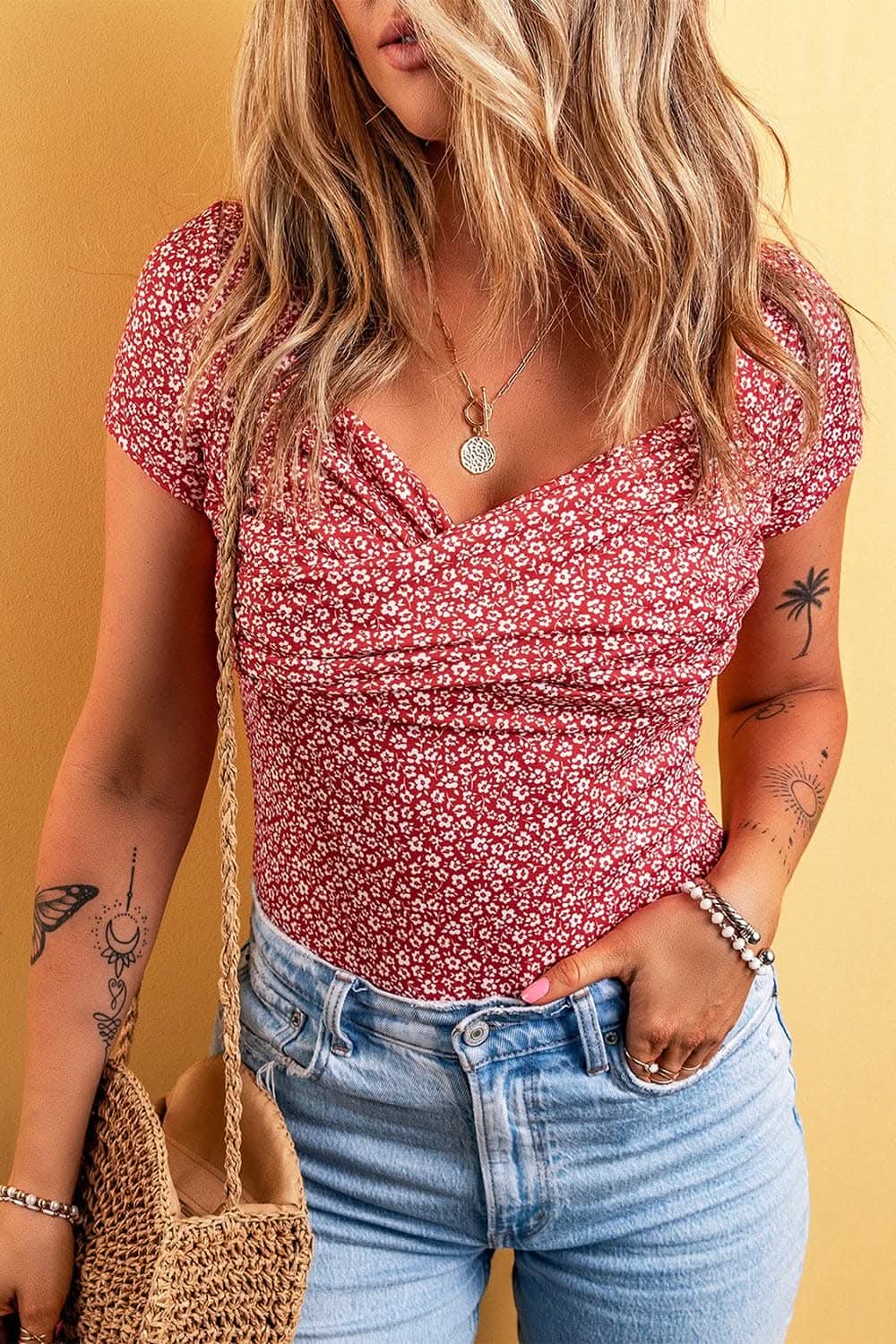 Floral short sleeve bodysuit 