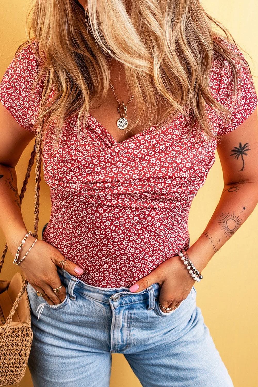 Floral short sleeve bodysuit 