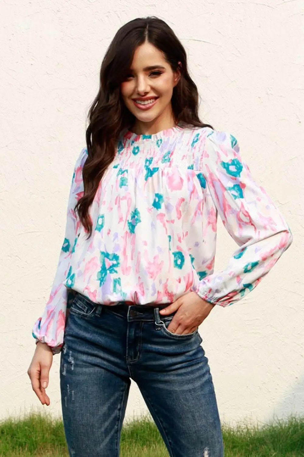 Floral smock blouse with sleeves - Love Salve 