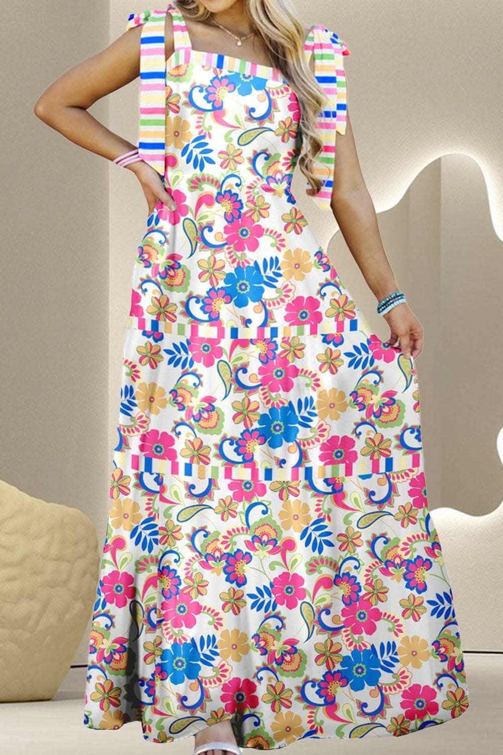 Floral tied maxi dress - sleeveless 
