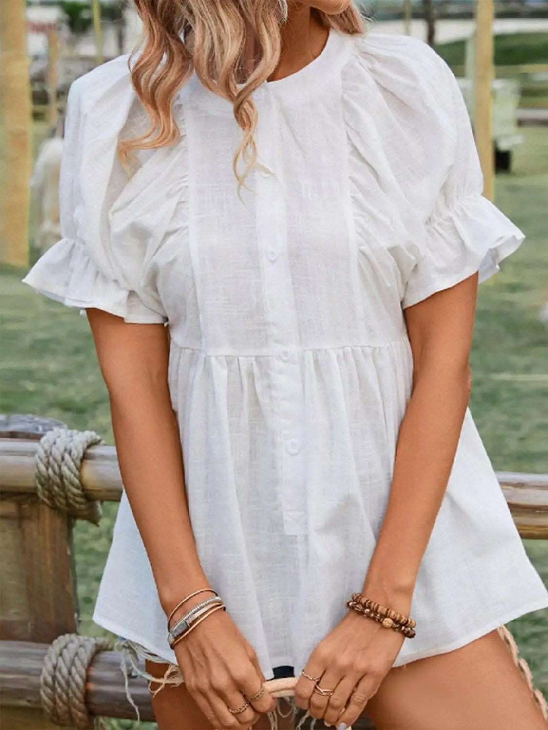 Flouncy sheer peplum blouse - Love Salve 