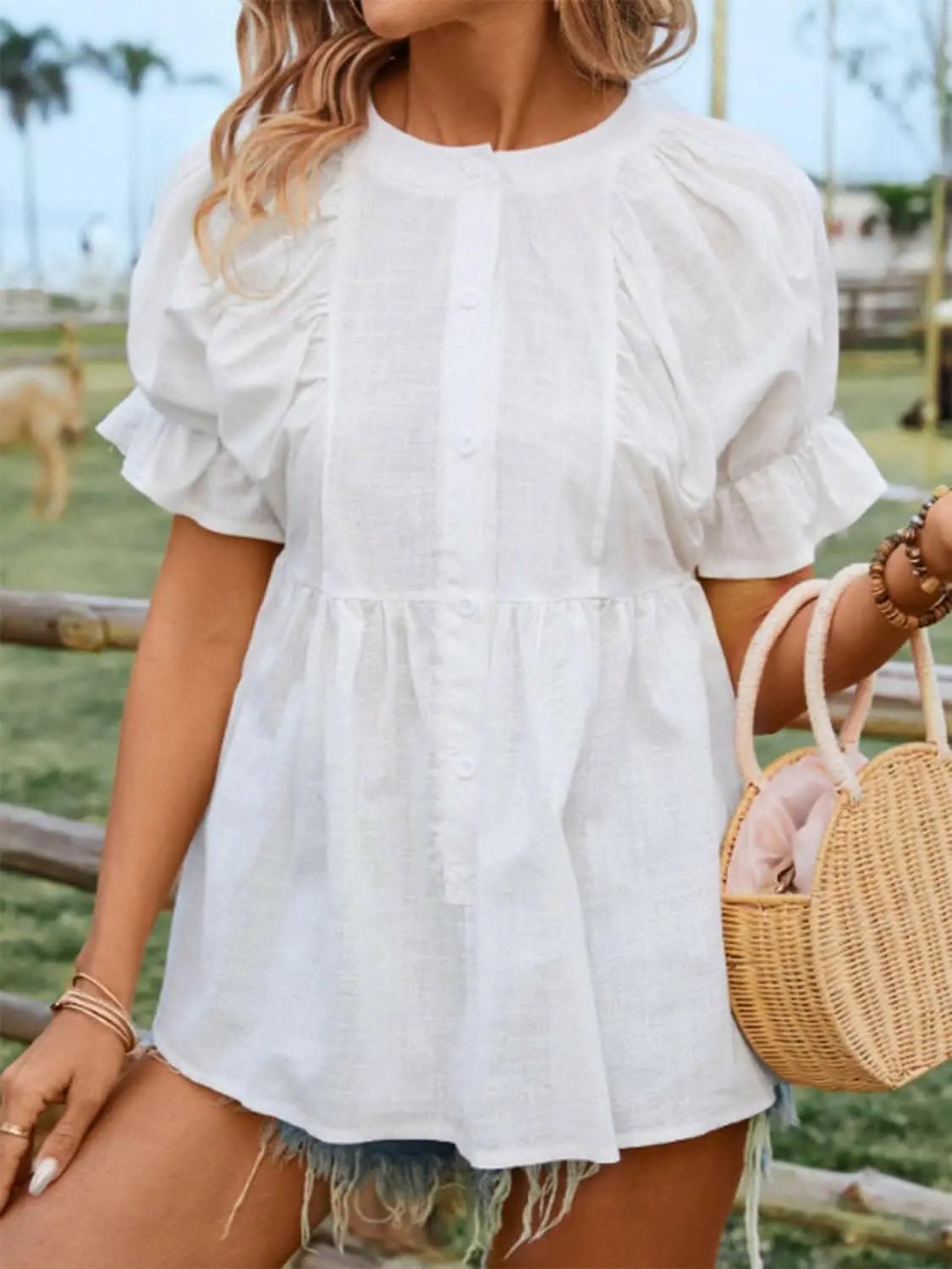 Flouncy sheer peplum blouse - Love Salve 
