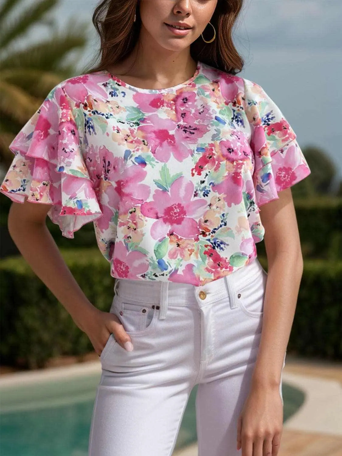Flutter sleeve sheer blouse - Love Salve 