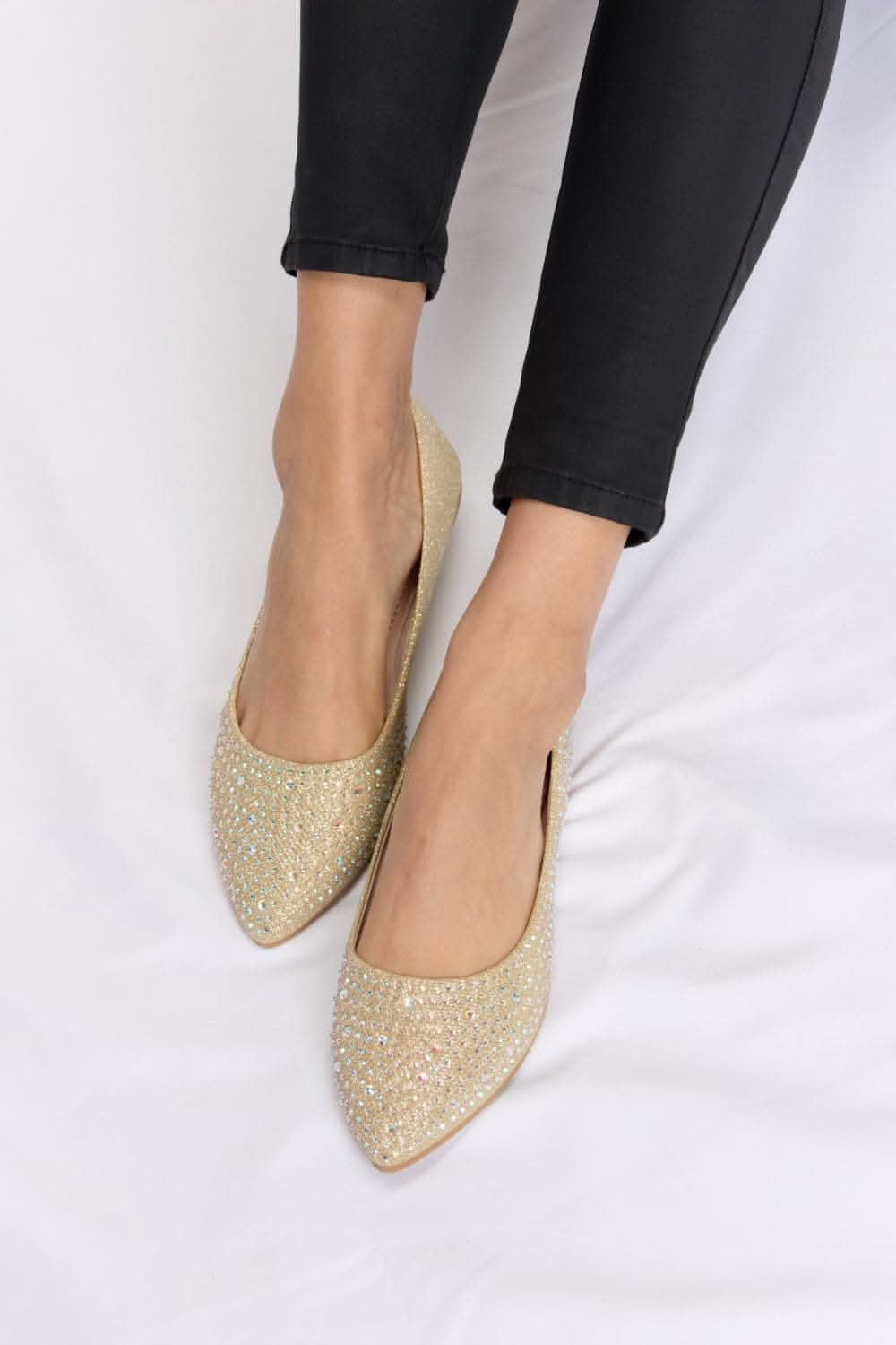 Forever Link Rhinestone Point Toe Flat Slip-Ons 