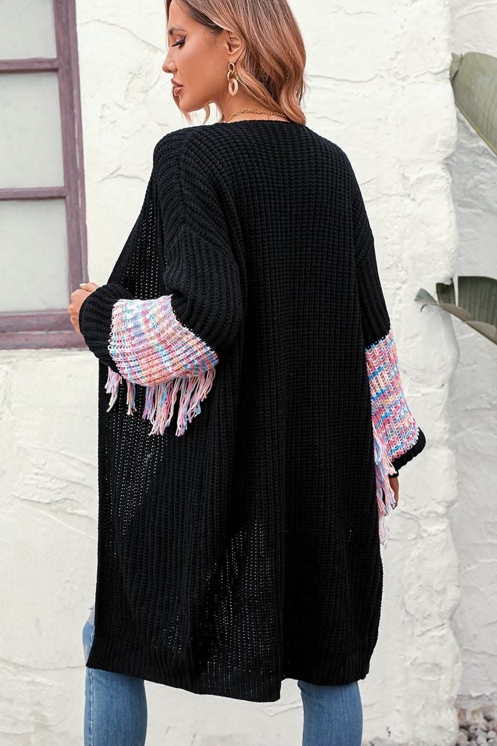 Fringed cardigan with long sleeves 