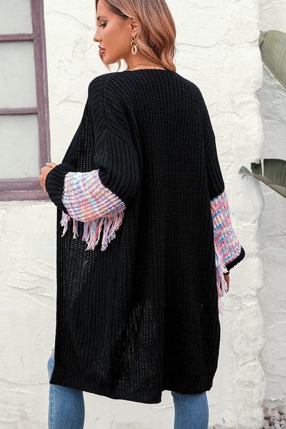 Fringed cardigan with long sleeves 