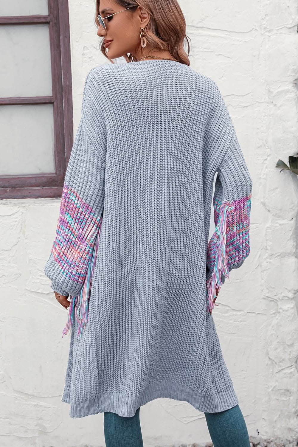 Fringed cardigan with long sleeves 