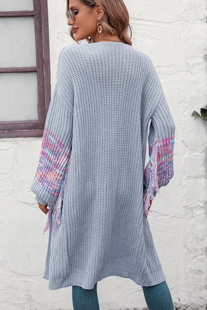 Fringed cardigan with long sleeves 