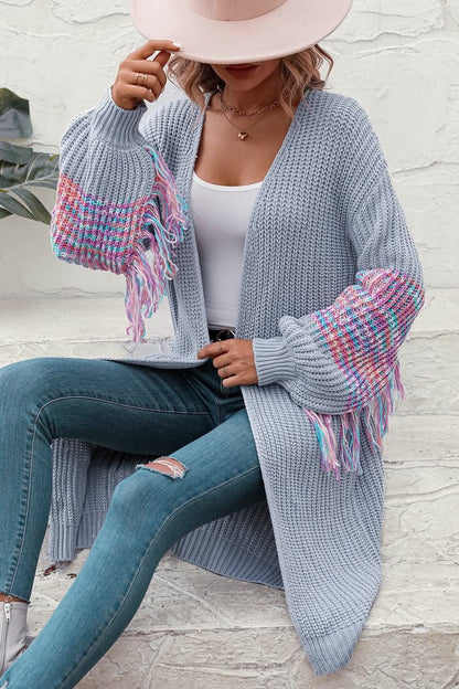 Fringed cardigan with long sleeves 