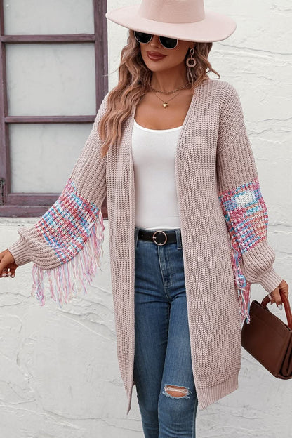 Fringed cardigan with long sleeves 