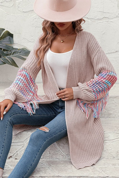 Fringed cardigan with long sleeves 