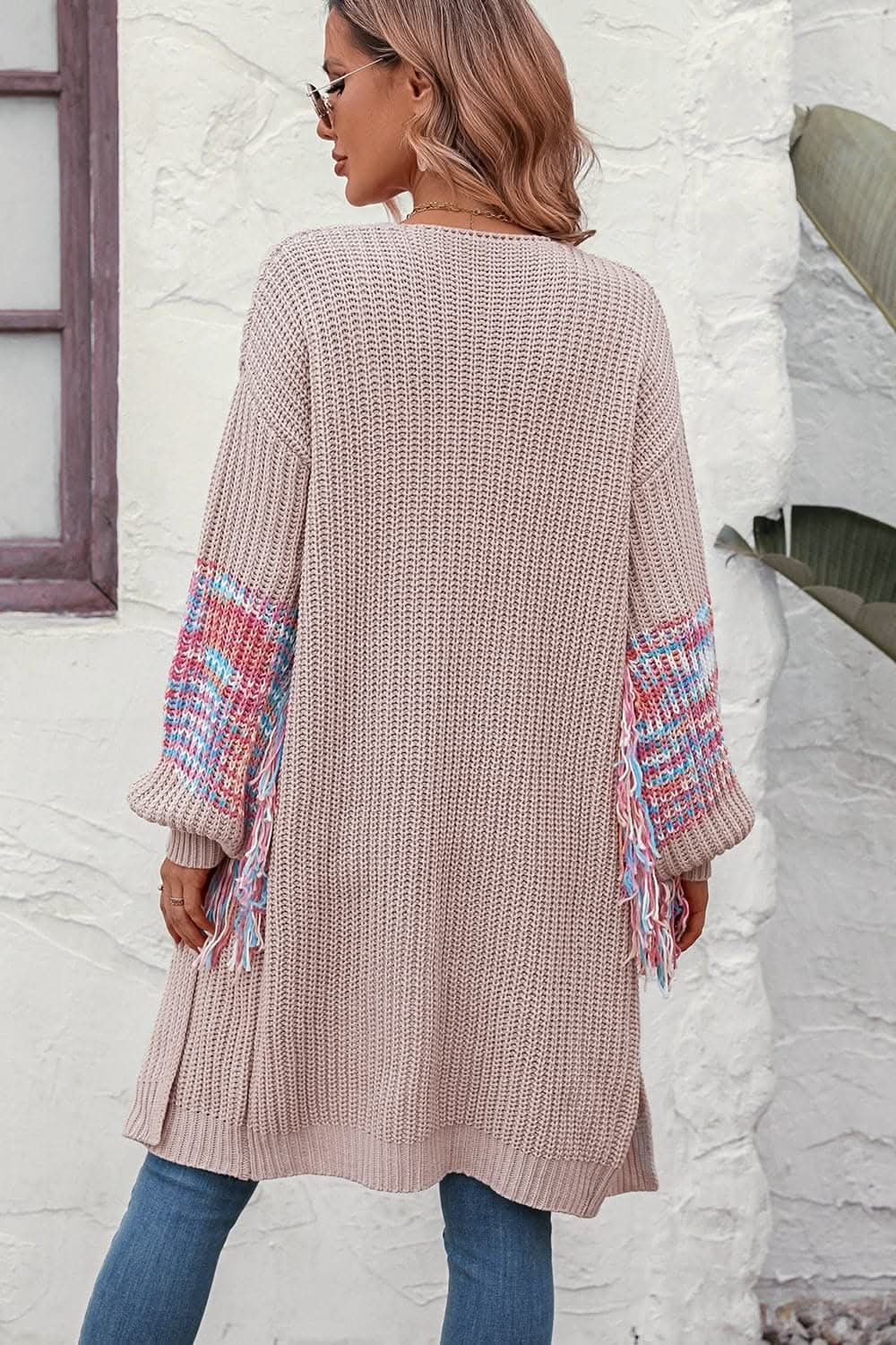 Fringed cardigan with long sleeves 