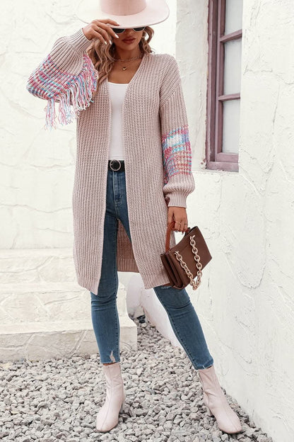Fringed cardigan with long sleeves 