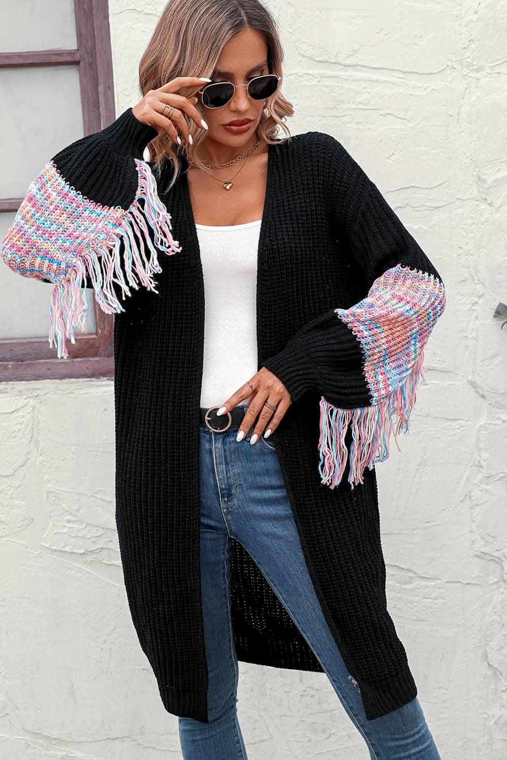 Fringed cardigan with long sleeves 