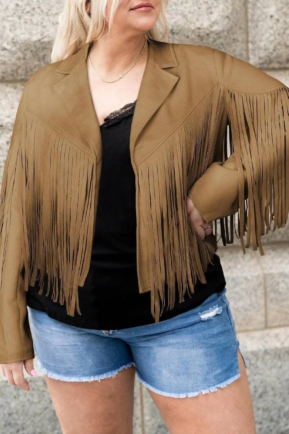 Fringed open jacket for plus sizes - Love Salve 