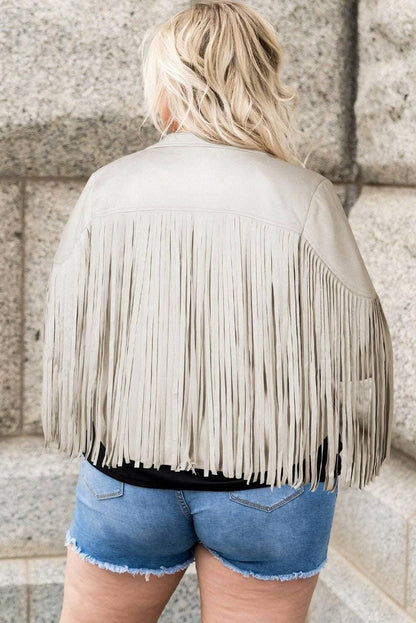 Fringed open jacket for plus sizes 