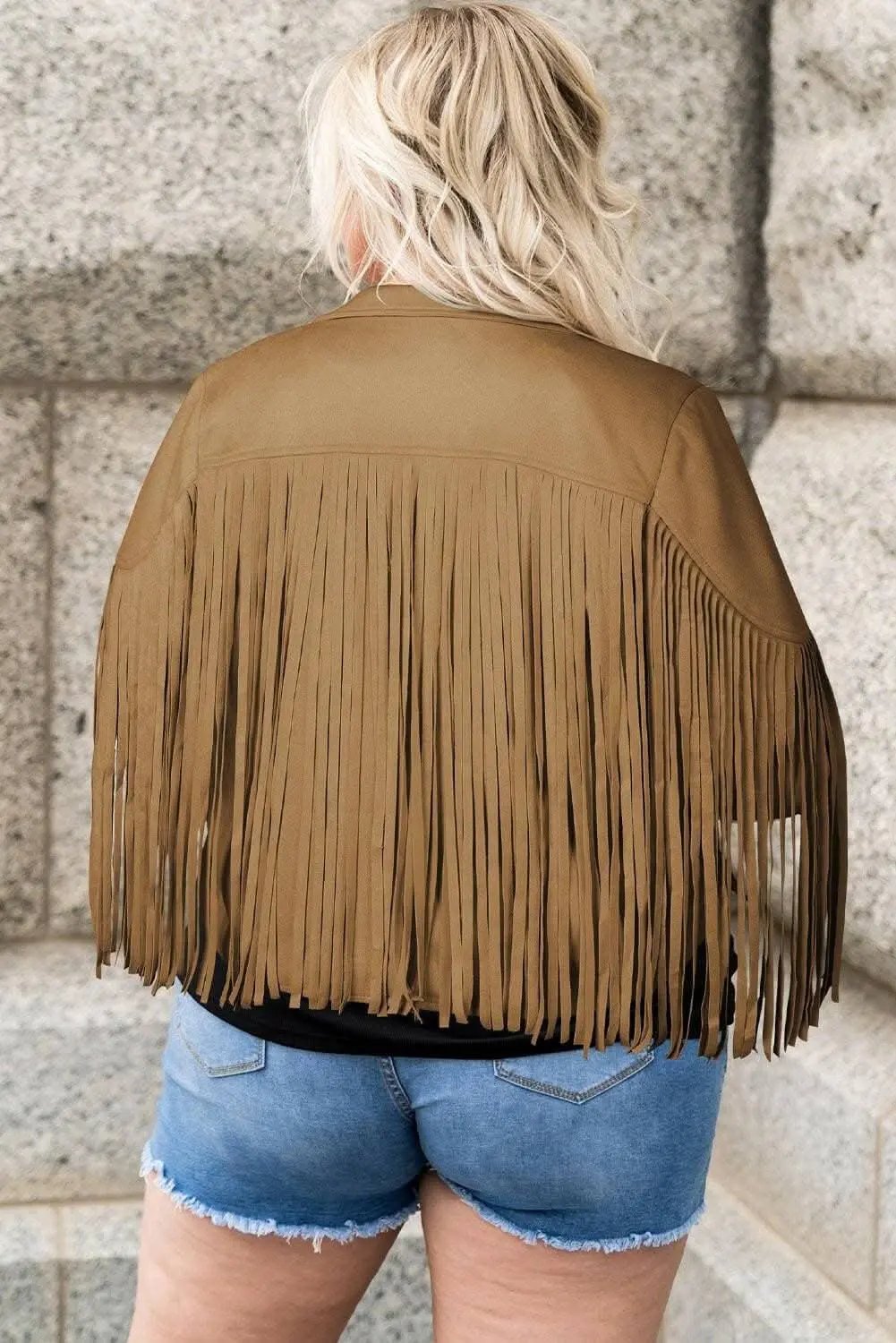 Fringed open jacket for plus sizes - Love Salve 