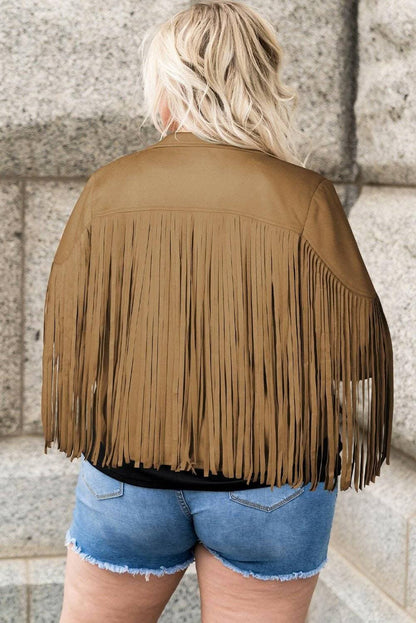 Fringed open jacket for plus sizes 