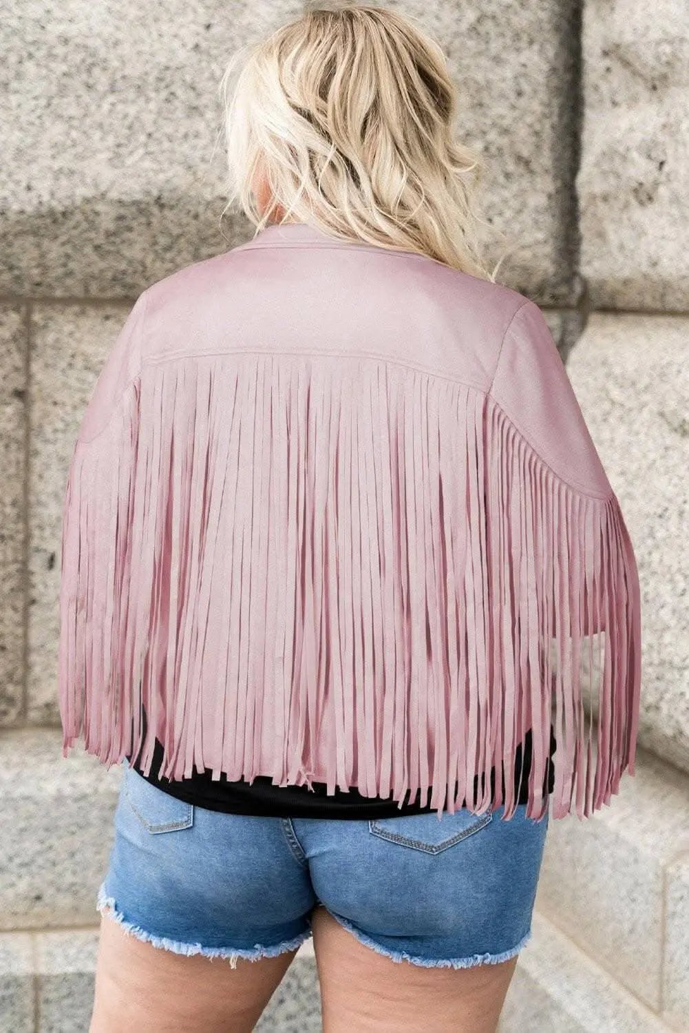 Fringed open jacket for plus sizes - Love Salve 