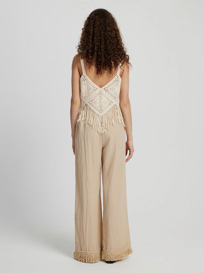 Fringe hem sheer trousers 