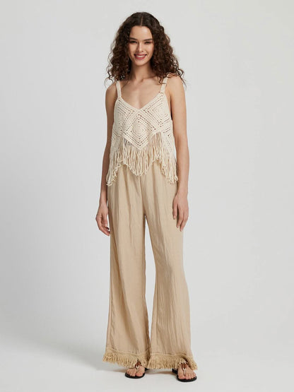 Fringe hem sheer trousers 
