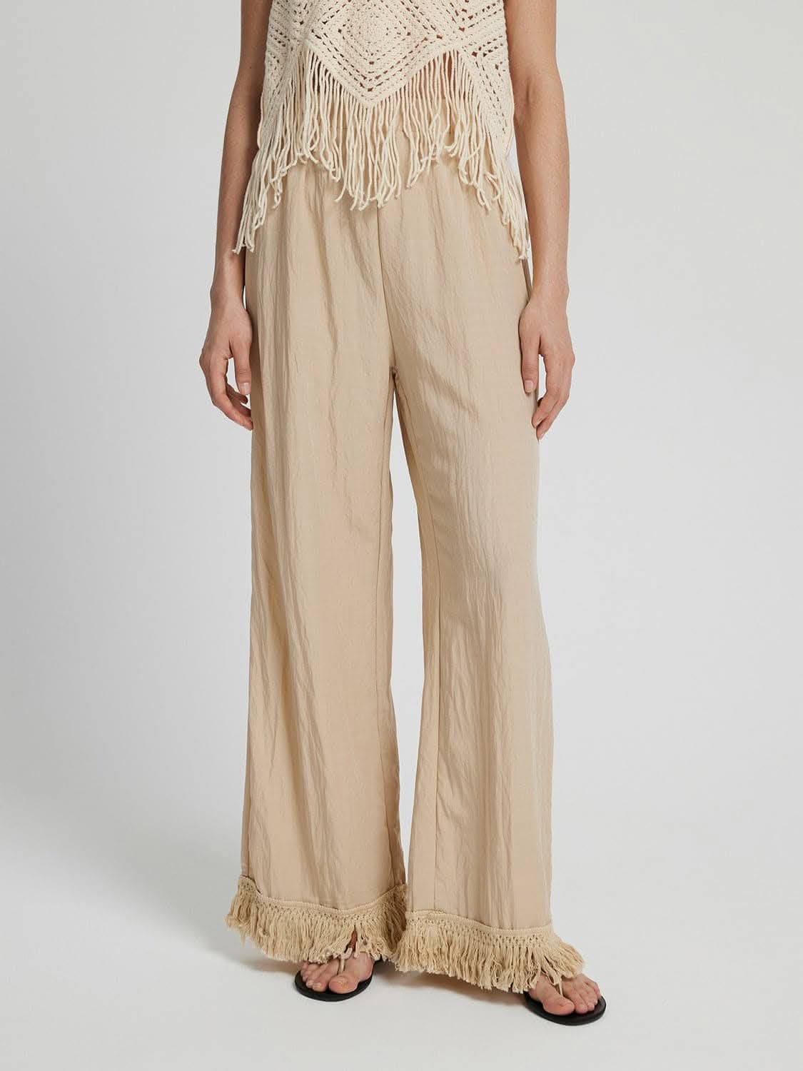 Fringe hem sheer trousers 
