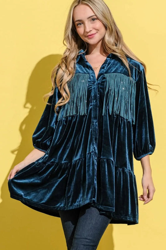 Fringe velvet shirt dress by And The Why - Love Salve 