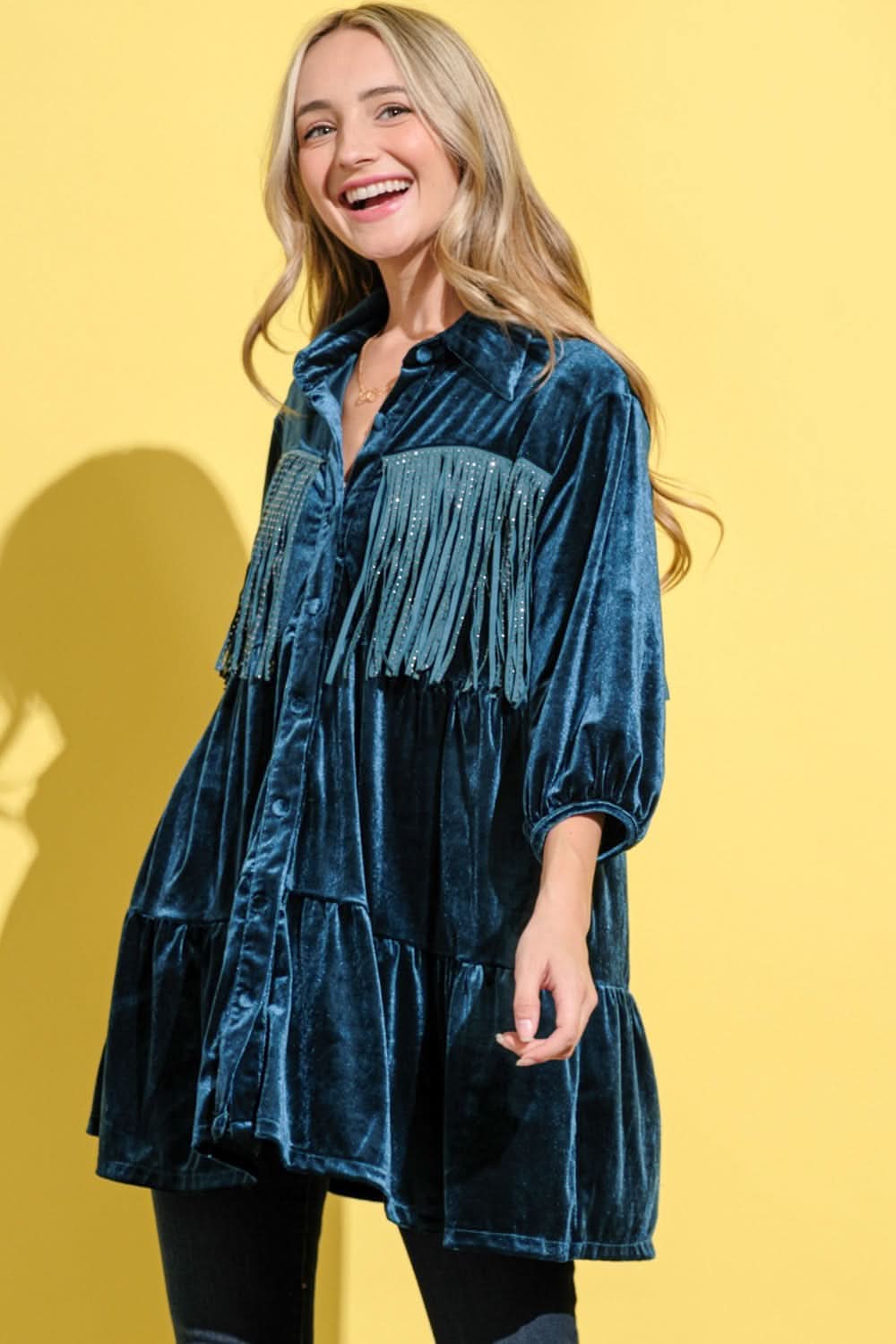 Fringe velvet shirt dress by And The Why - Love Salve 