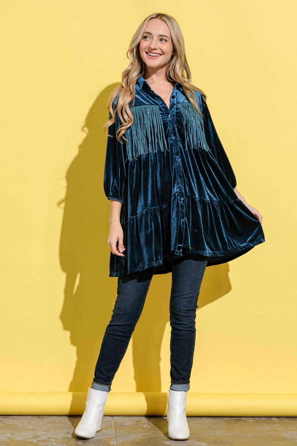 Fringe velvet shirt dress by And The Why - Love Salve 