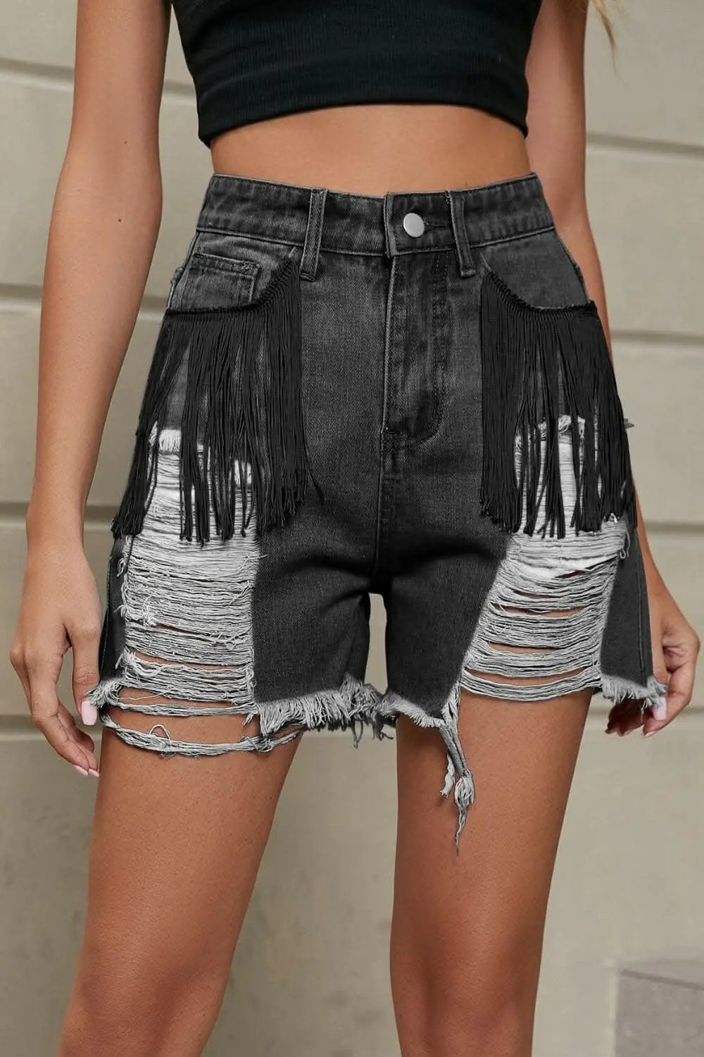 Fringe vintage denim shorts for summer - Love Salve 