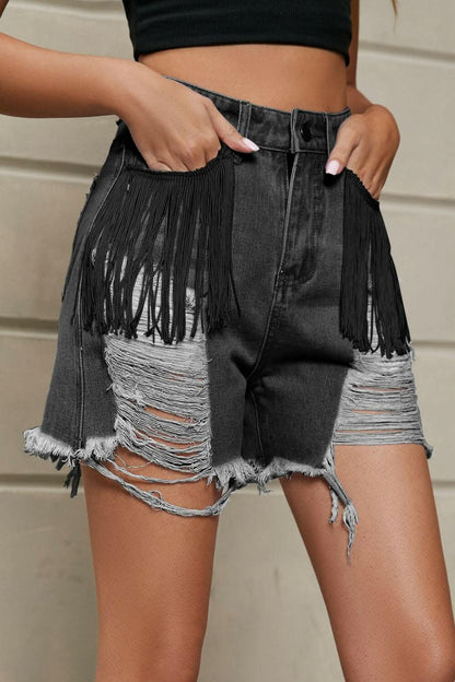Fringe vintage denim shorts for summer - Love Salve 