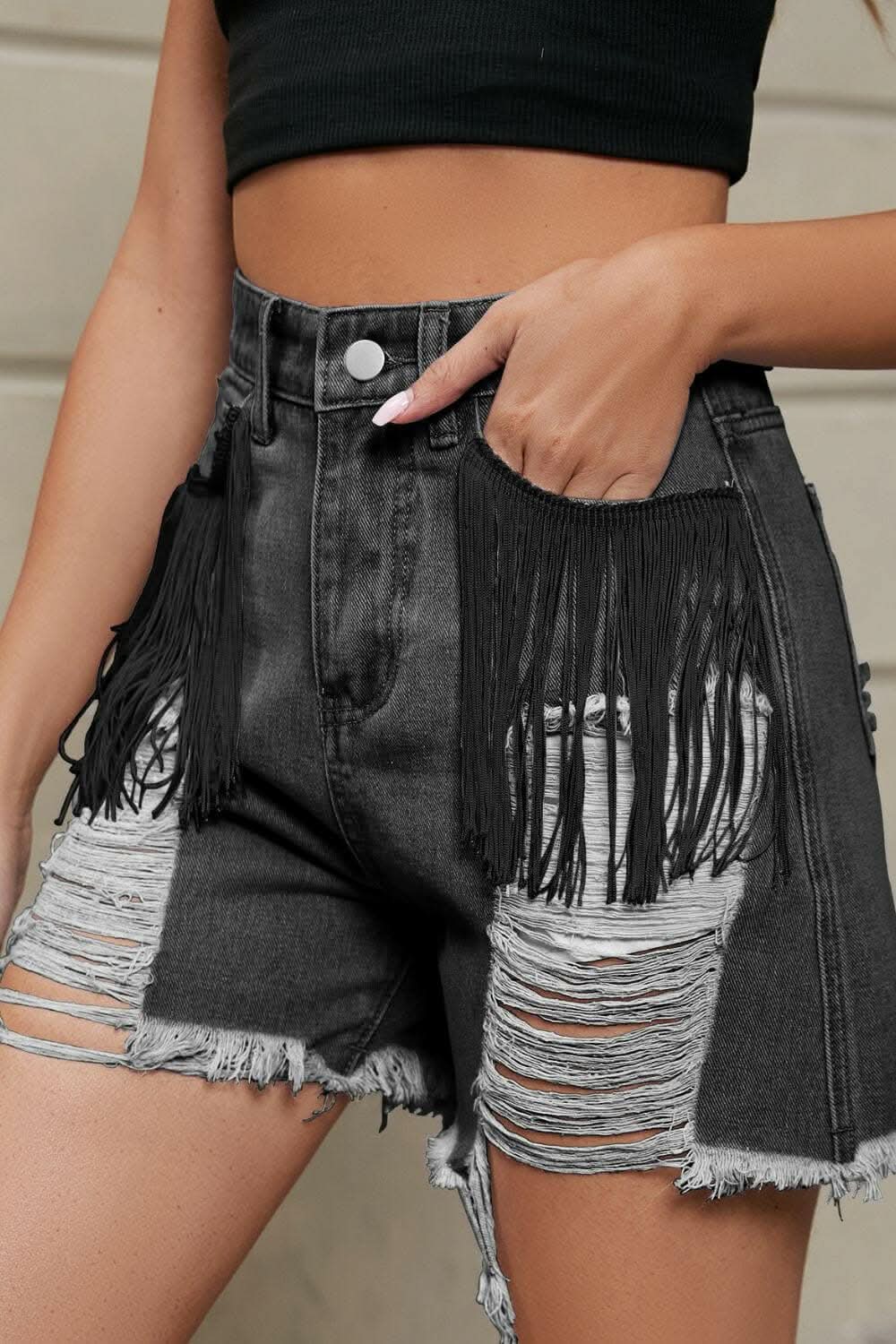 Fringe vintage denim shorts for summer - Love Salve 