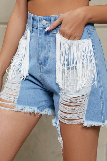 Fringe vintage denim shorts for summer - Love Salve 