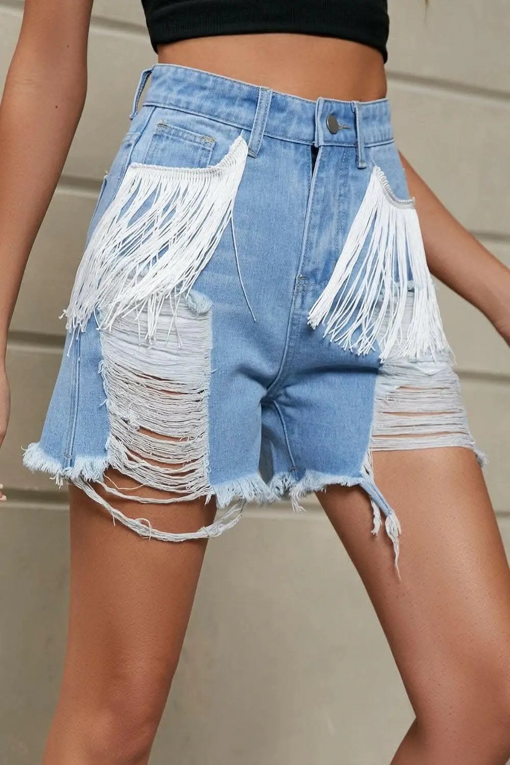 Fringe vintage denim shorts for summer - Love Salve 