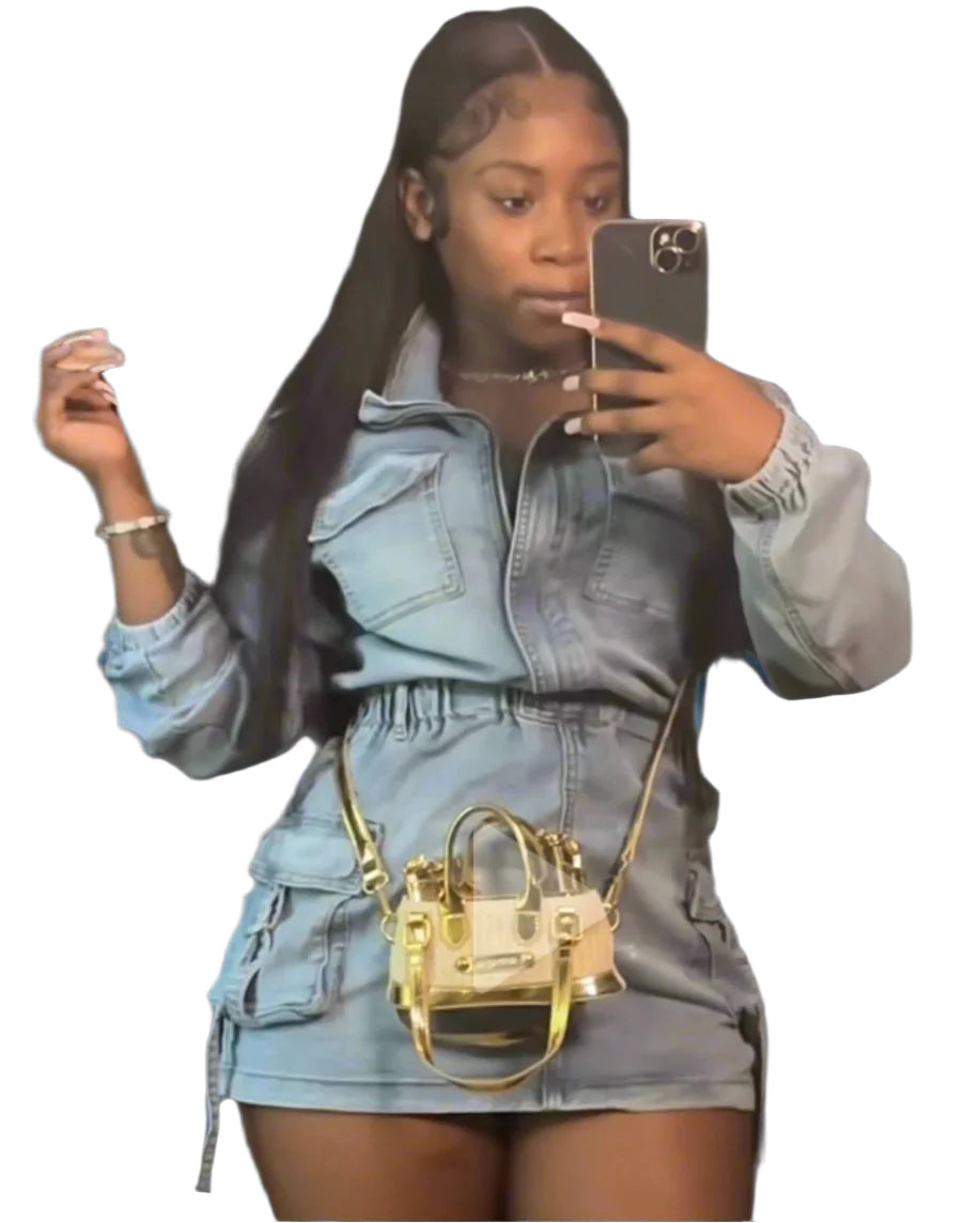 Long Sleeve Denim Romper Skirt Coco’s Tee Boutique