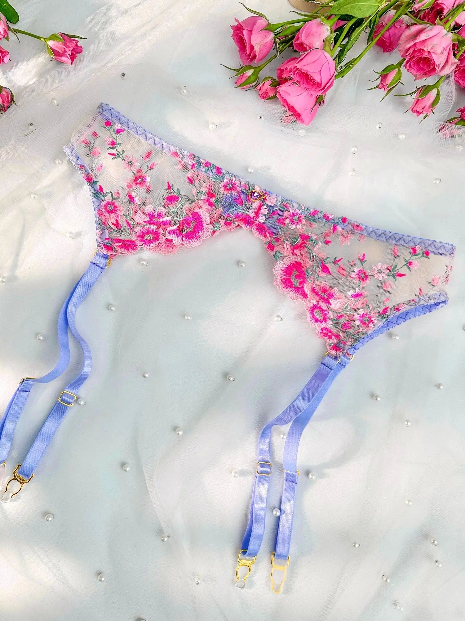 Fantasy Pink Bloom Embroidery Lingerie Set Hello.LA.Girl